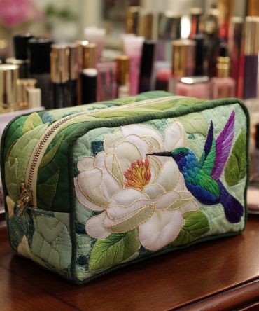 Hummingbird Charm Quilted Makeup Bag