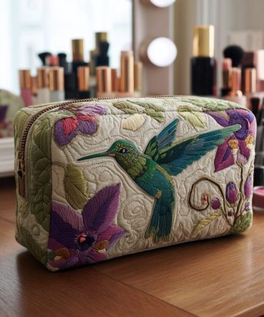 Hummingbird Garden Quilted Makeup Bag