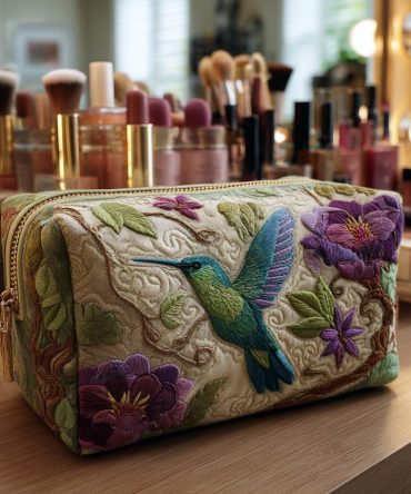 Hummingbird Glow Quilted Makeup Bag