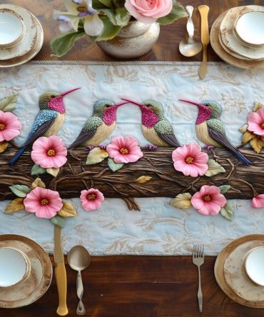 Hummingbird Harmony Quilted Table Runner