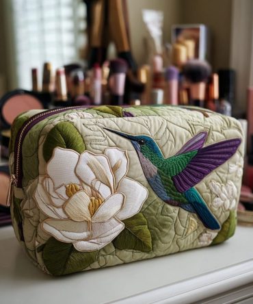 Hummingbird Meadow Quilted Makeup Bag