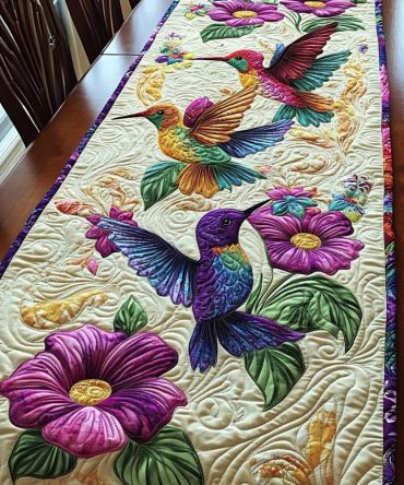 Hummingbird Melody Quilted Table Runner