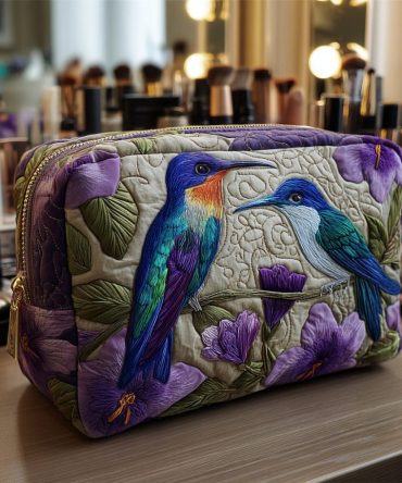 Hummingbird Whisper Quilted Makeup Bag