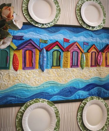Hut By The Shore Quilted Table Runner