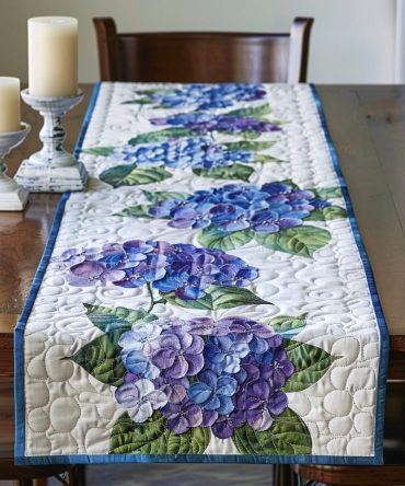 Hydrangea Flowers Quilted Table Runner