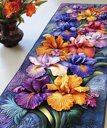 Iris Garden Delight Quilted Table Runner