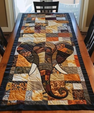 Ivory Majesty Elephant Quilted Table Runner