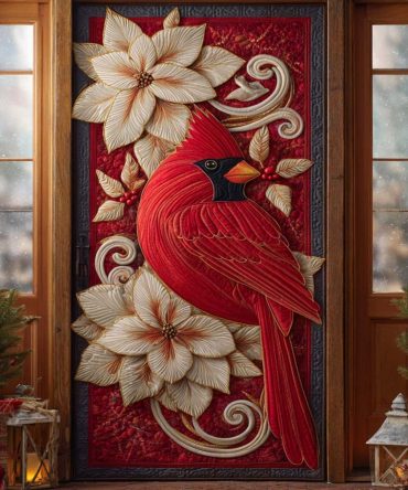 Ivory Bloom Cardinal Quilted Door Cover