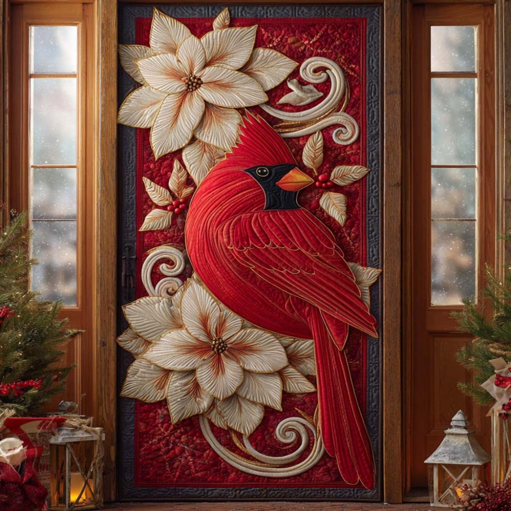Ivory Bloom Cardinal Quilted Door Cover