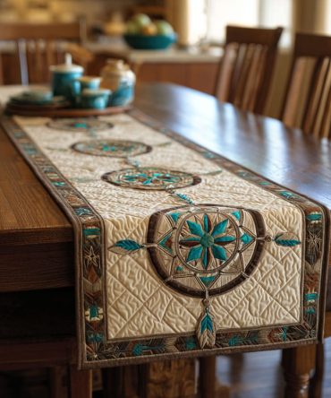 Ivory Compass Quilted Table Runner