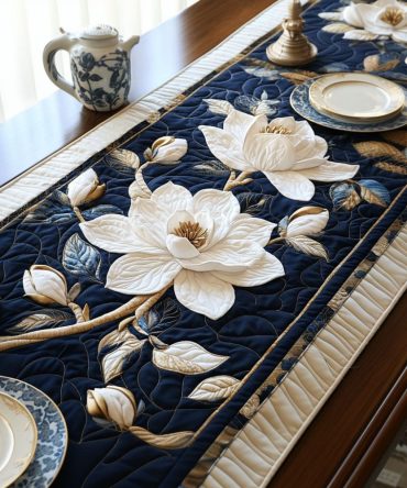 Ivory Magnolia Quilted Table Runner