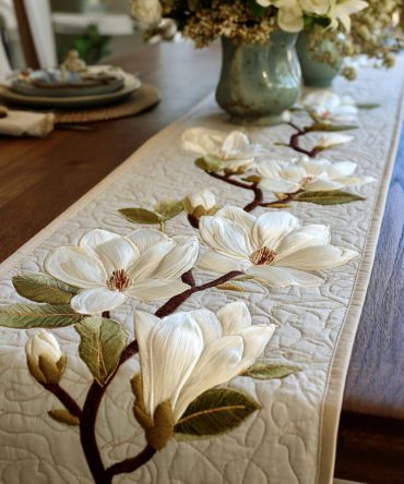 Ivory Petals Quilted Table Runner