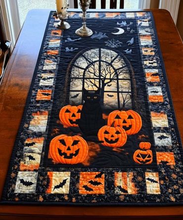 Jack O Lantern Watcher Quilted Table Runner