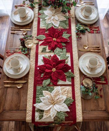 Jewel Poinsettia Center Quilted Table Runner
