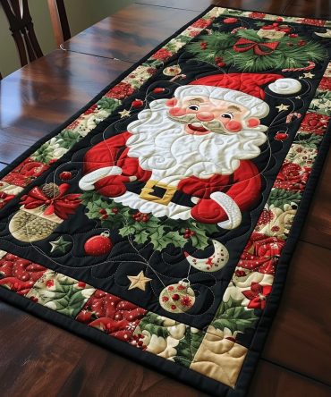 Jolly Santa Christmas Quilted Table Runner
