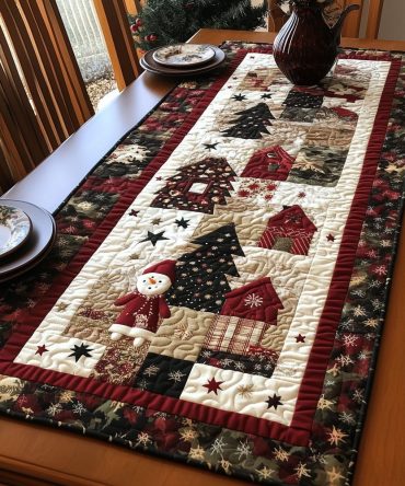 Jolly Santa Gift Quilted Table Runner