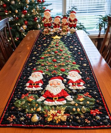 Jolly Santa Parade Quilted Table Runner