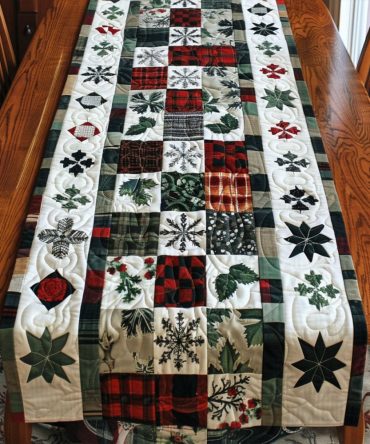Jolly Santas Gift Quilted Table Runner