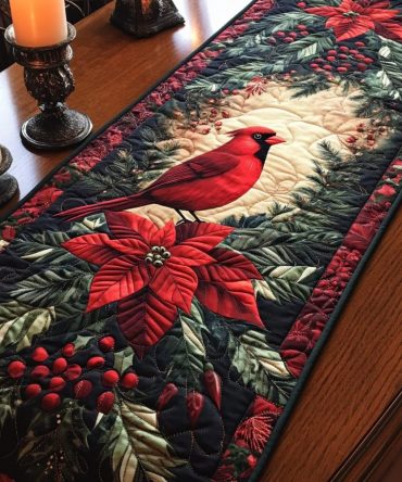 Joyful Redbird Quilted Table Runner
