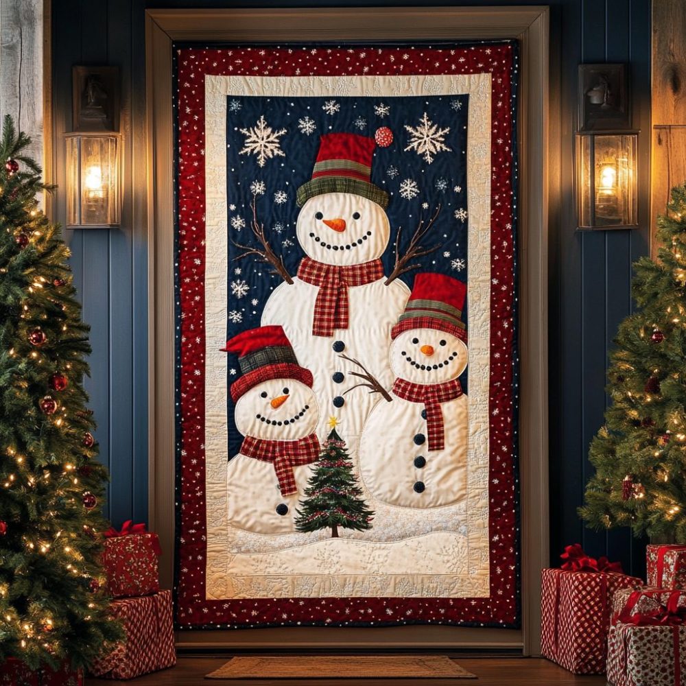 Joyful Snowman Quilted Door Cover