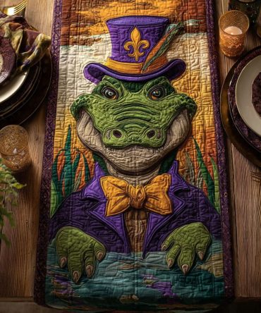 King Gator Of Carnival Night Quilted Table Runner