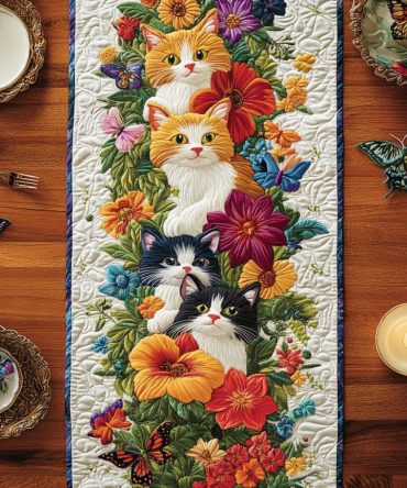 Kitty Blooms Quilted Table Runner