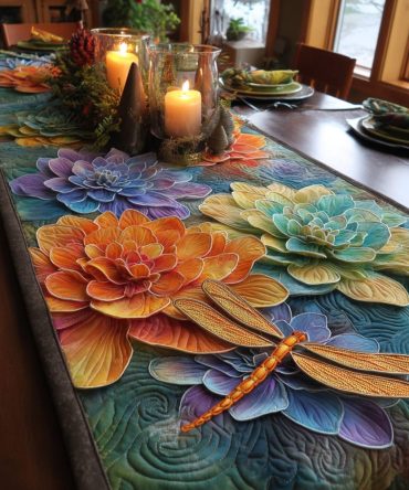 Lakeside Dragonfly Quilted Table Runner