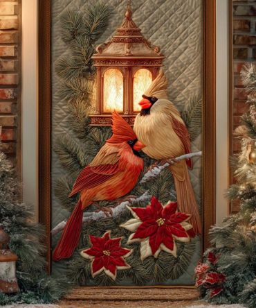 Lantern Cardinal Glow Quilted Door Cover