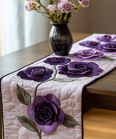 Lavender Rose Trail Quilted Table Runner