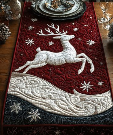 Leaping Reindeer Quilted Table Runner