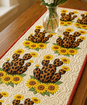 Leopard Cactus Quilted Table Runner