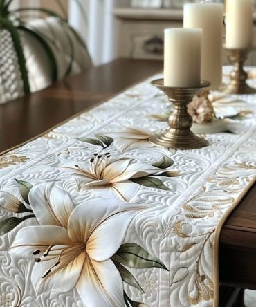Lilies Charm Quilted Table Runner