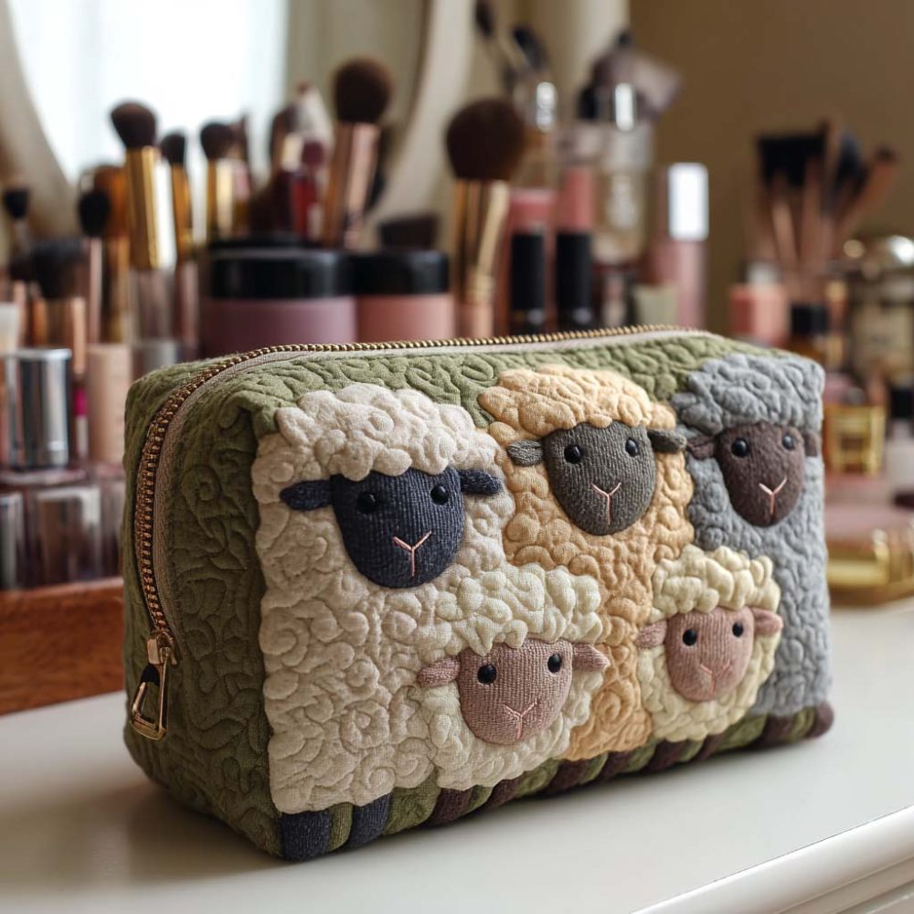 Little Lambs Quilted Makeup Bag
