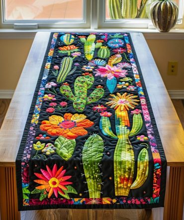 Lively Cactus Garden Quilted Table Runner