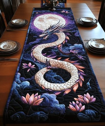 Lotus Dragon Quilted Table Runner