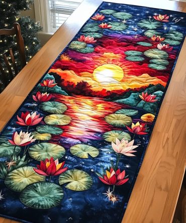 Lotus Whisper Quilted Table Runner