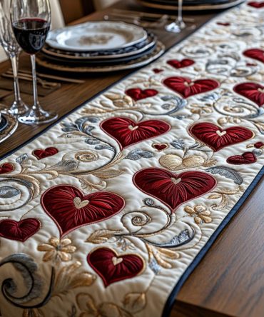 Hearts Quilted Table Runner