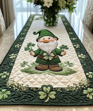 Lucky Charm Gnome Quilted Table Runner