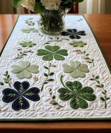 Lucky Clover Charm Quilted Table Runner