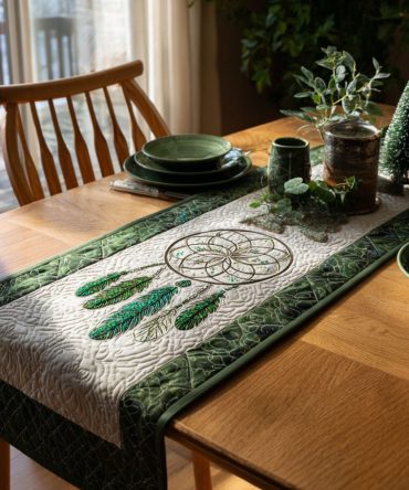 Lucky Feather Circle Quilted Table Runner