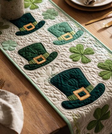 Lucky Leprechaun Clover Quilted Table Runner