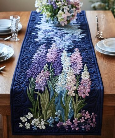 Lush Delphinium Quilted Table Runner