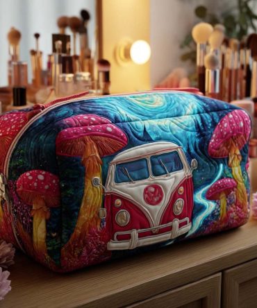 Magic Mushroom Ride Quilted Makeup Bag