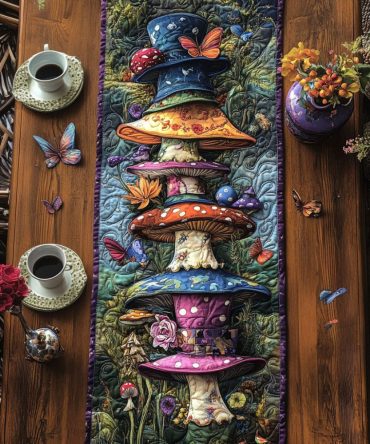 Magical Mushrooms N Butterflies Quilted Table Runner