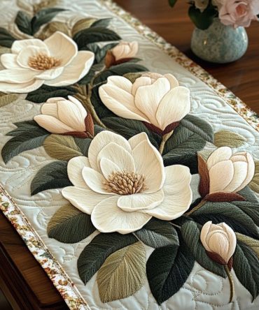 Magnolia Graceful Bloom Quilted Table Runner