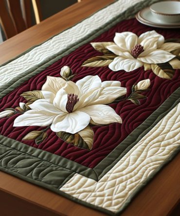 Magnolia Poetry Quilted Table Runner
