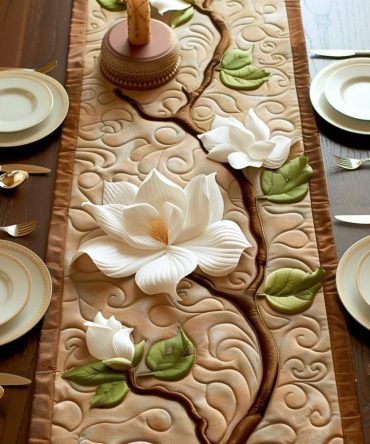 Magnolia Whisper Quilted Table Runner