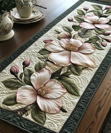 Magnolia Whispers Quilted Table Runner