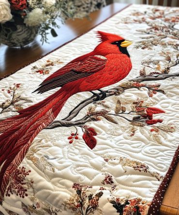 Majestic Cardinal Quilted Table Runner