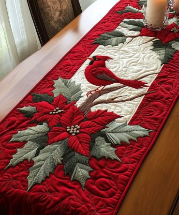 Majestic Cardinals Quilted Table Runner